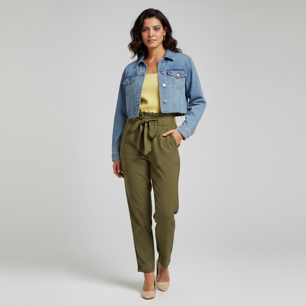 🍂 Chic Grace Karin Olive Paperbag Waist Pants | Size L